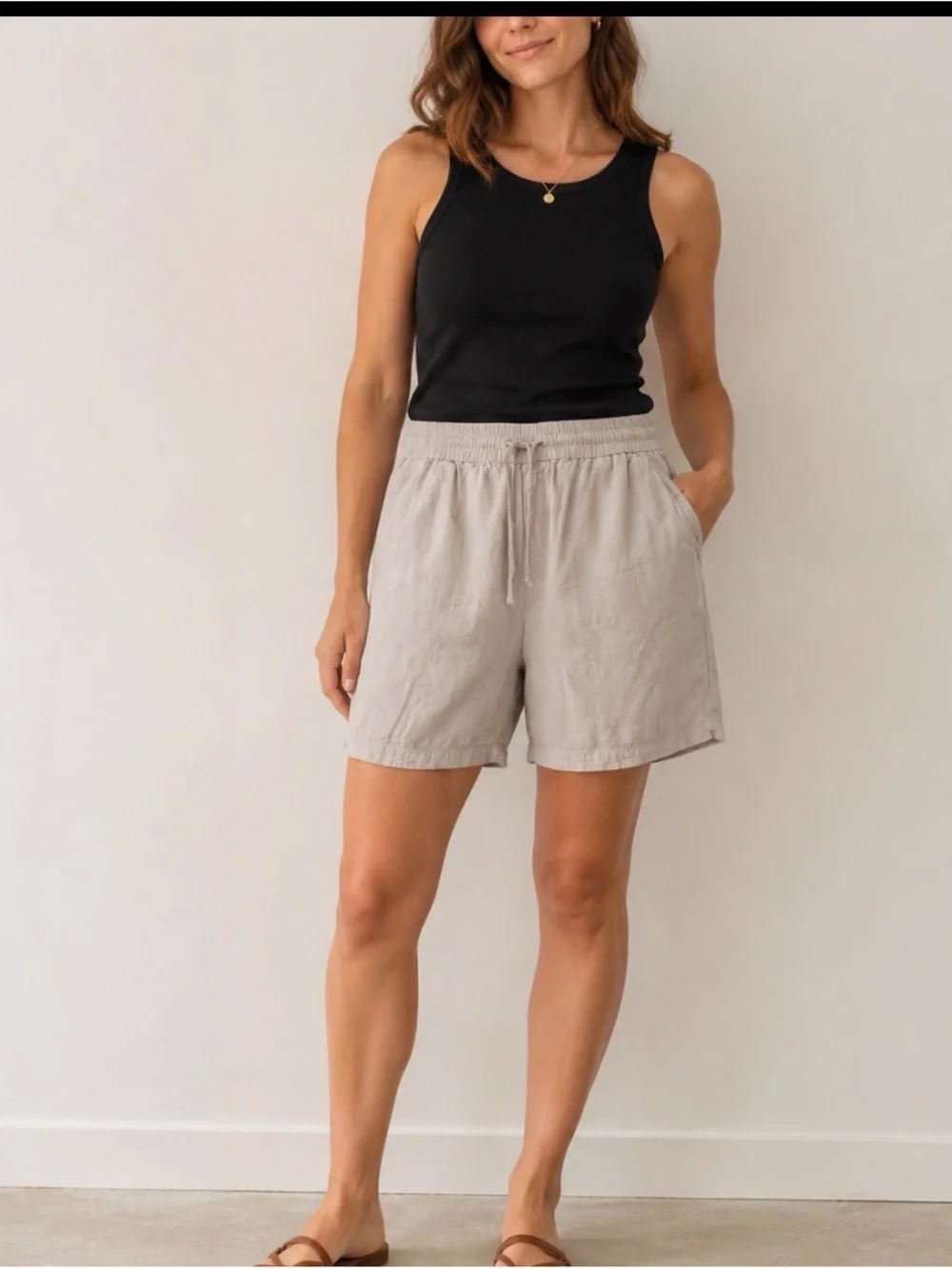 Intro Medium Beige Linen Blend Pull-On Bermuda Shorts